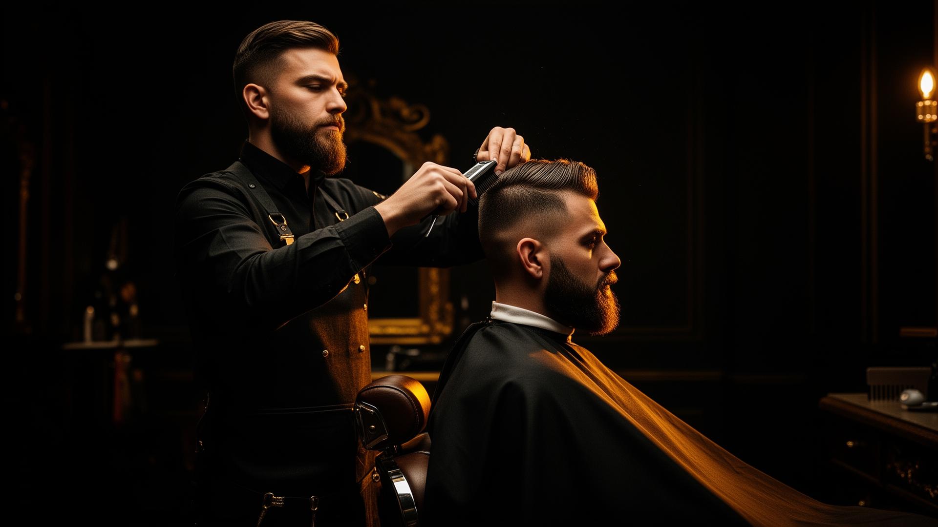 Maestru barber lucrând la o tunsoare premium într-un studio Boxx Barber Club